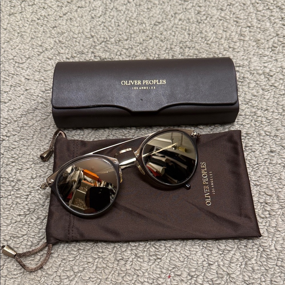 Oliver Peoples Gold and Brown Sunglasses with Case